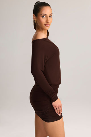 Modal Off-Shoulder Mini Dress in Chocolate Brown