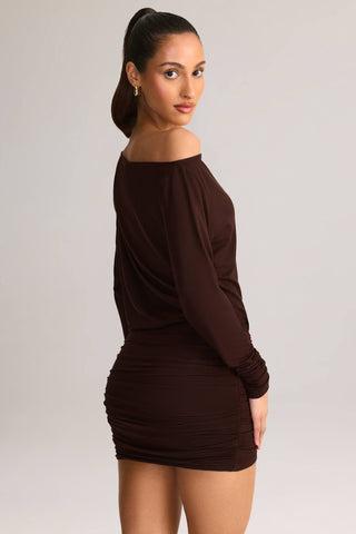 Modal Off-Shoulder Mini Dress in Chocolate Brown