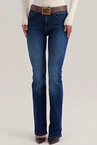 Mid-Rise Flared Jeans in Indigo