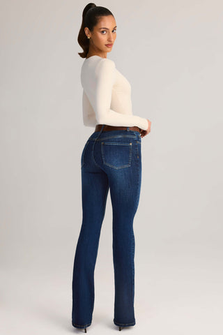 Mid-Rise Flared Jeans in Indigo