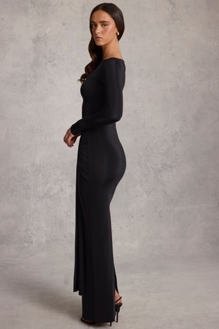 Draped Ruched Maxi Dress in Black