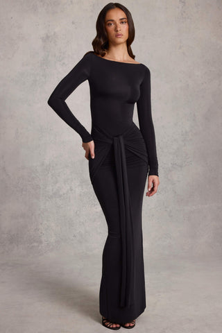 Draped Ruched Maxi Dress in Black