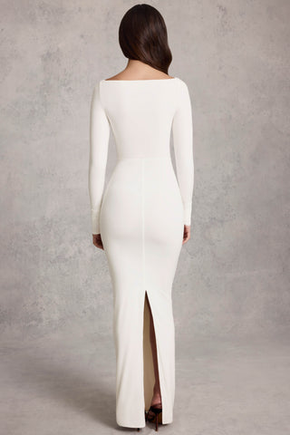 Draped Ruched Maxi Dress in White