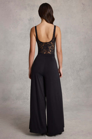 Mid-Rise Wide-Leg Trousers in Black