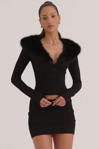 Knit Mid-Rise Mini Skirt in Black