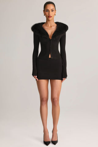 Knit Mid-Rise Mini Skirt in Black