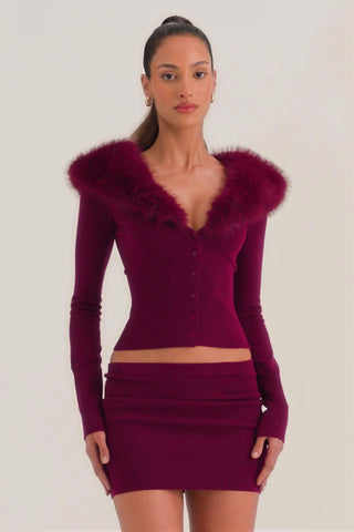 Knit Mid-Rise Mini Skirt in Wine