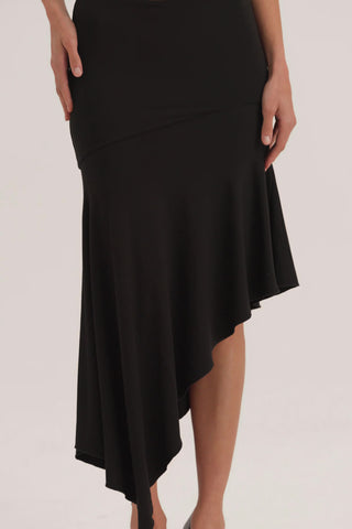 Modal Asymmetric Low-Rise Midaxi Skirt in Black