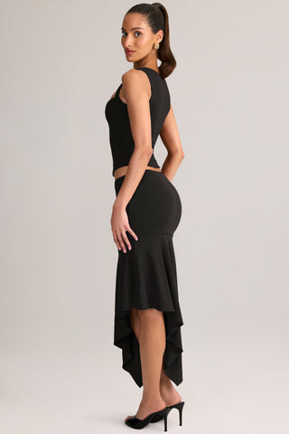 Modal Asymmetric Low-Rise Midaxi Skirt in Black