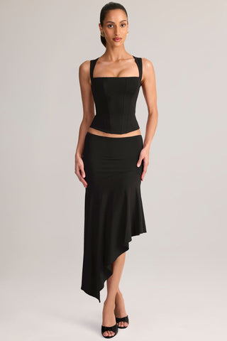 Modal Asymmetric Low-Rise Midaxi Skirt in Black