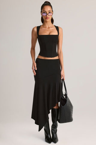 Modal Asymmetric Low-Rise Midaxi Skirt in Black