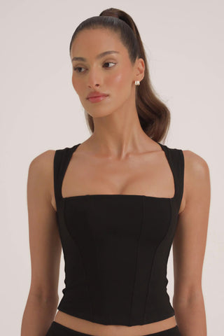 Modal Square-Neck Corset Top in Black