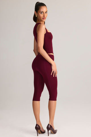 Modal Mid-Rise Capri Leggings in Wine