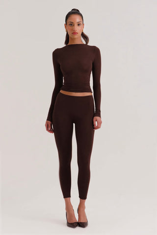 Modal Mid-Rise Leggings in Chocolate Brown