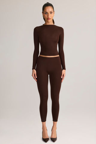 Modal Mid-Rise Leggings in Chocolate Brown