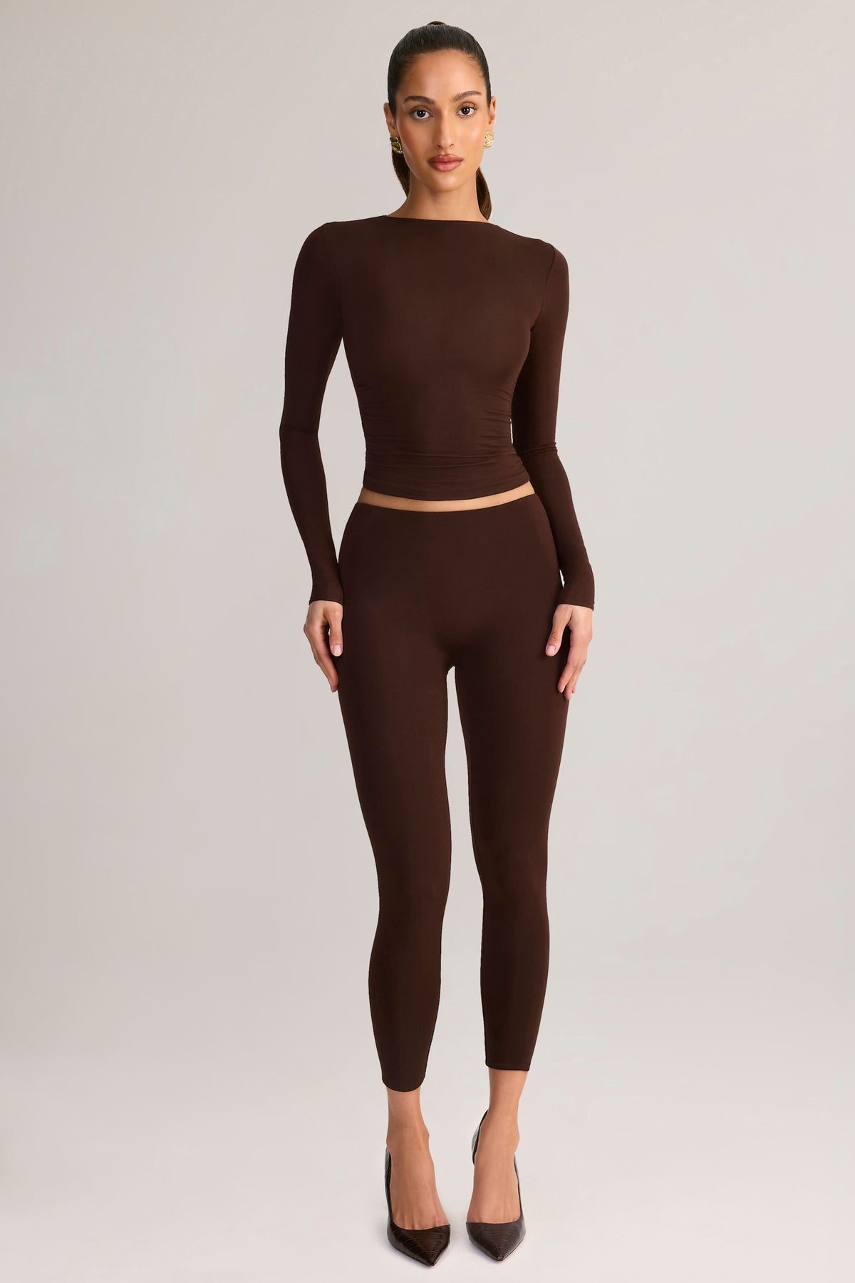Modal Mid-Rise Leggings in Chocolate Brown