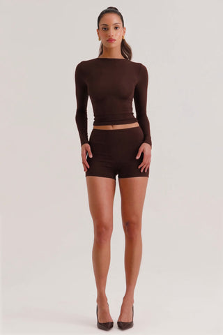 Modal High-Rise Mini Shorts in Chocolate Brown