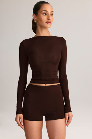 Modal High-Rise Mini Shorts in Chocolate Brown