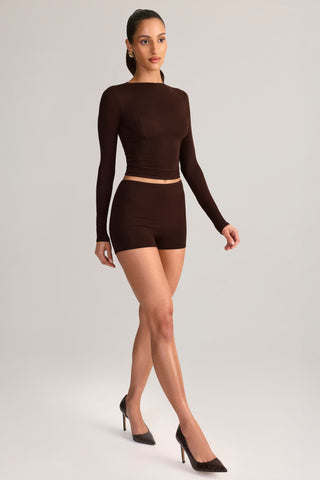 Modal High-Rise Mini Shorts in Chocolate Brown