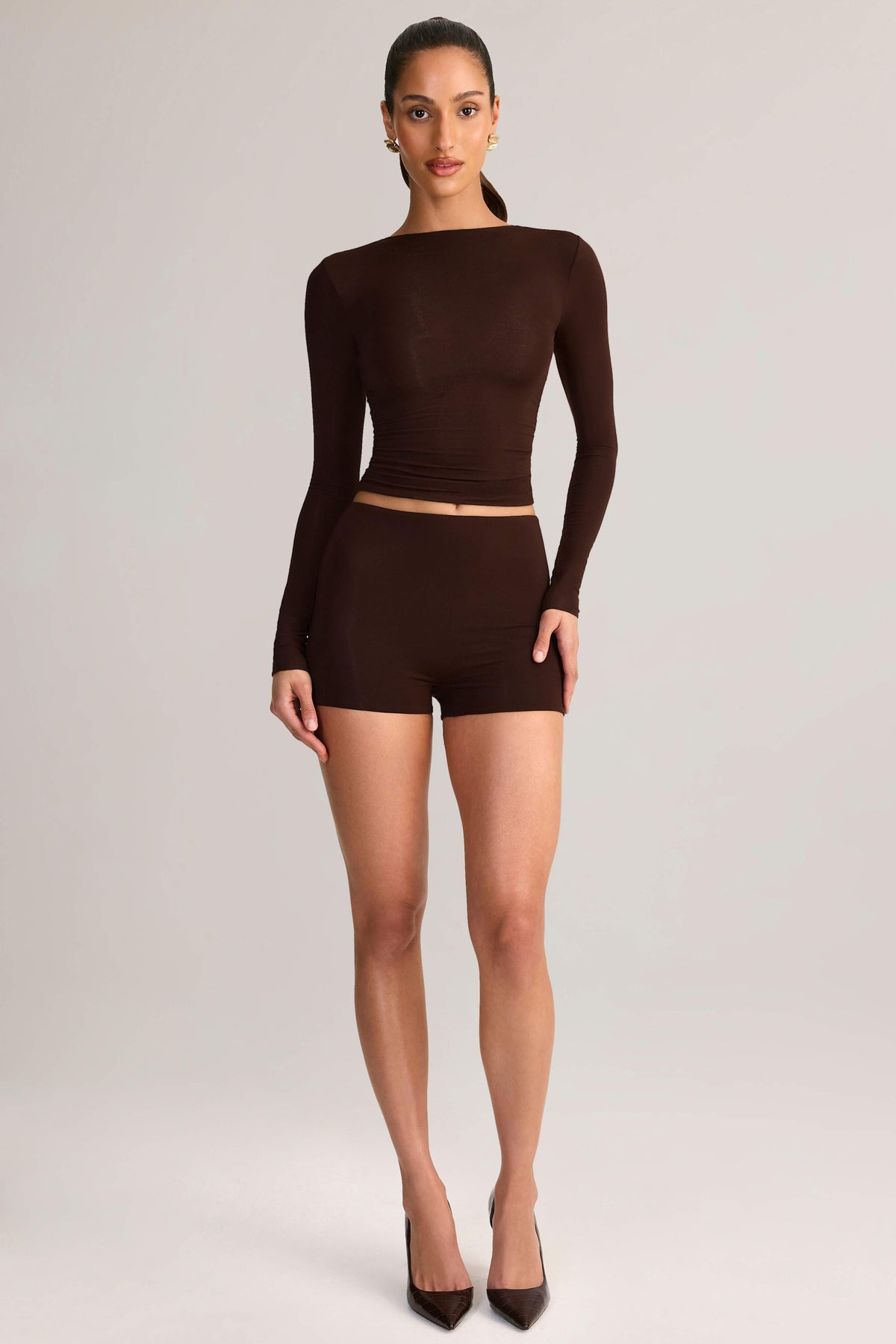 Modal High-Rise Mini Shorts in Chocolate Brown