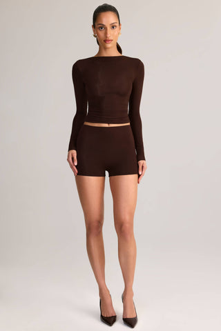 Modal High-Rise Mini Shorts in Chocolate Brown