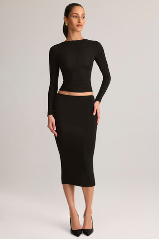Modal Mid-Rise Pencil Skirt in Black