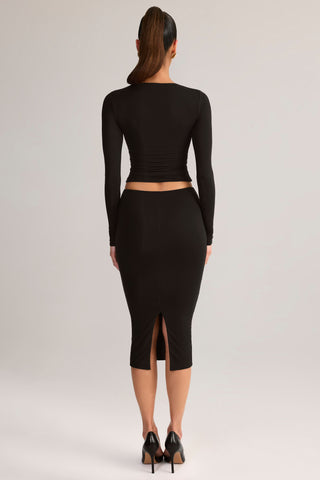 Modal Mid-Rise Pencil Skirt in Black