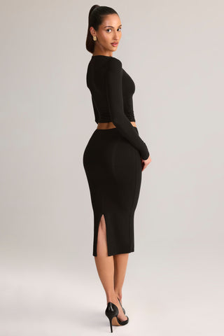 Modal Mid-Rise Pencil Skirt in Black