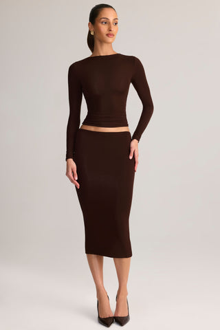 Modal Mid-Rise Pencil Skirt in Chocolate Brown