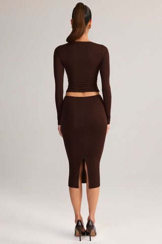 Modal Mid-Rise Pencil Skirt in Chocolate Brown