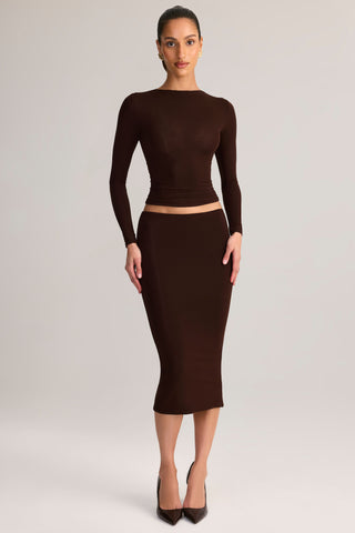 Modal Mid-Rise Pencil Skirt in Chocolate Brown