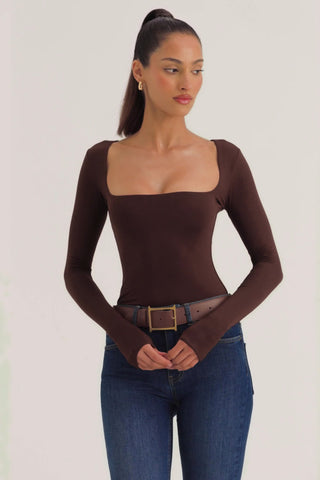 Modal Square-Neck Top in Chocolate Brown