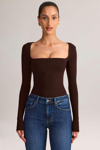 Modal Square-Neck Top in Chocolate Brown