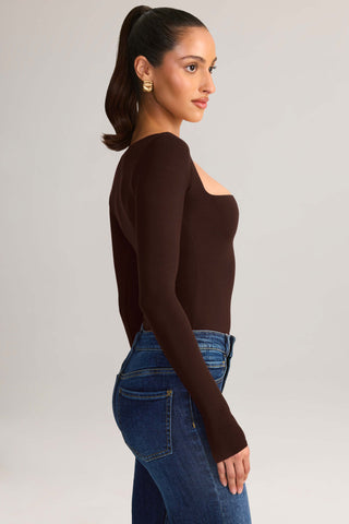 Modal Square-Neck Top in Chocolate Brown