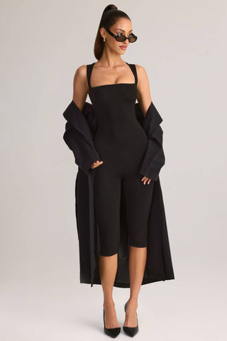 Modal Square-Neck Capri Jumpsuit in Black