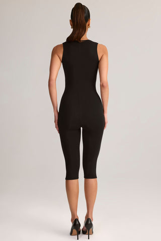 Modal Square-Neck Capri Jumpsuit in Black