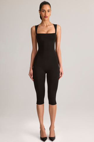 Modal Square-Neck Capri Jumpsuit in Black