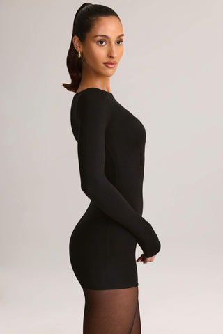 Modal Boat-Neck Long-Sleeve Playsuit in Black