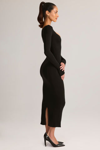 Modal Peekaboo Long-Sleeve Midi Dress in Black