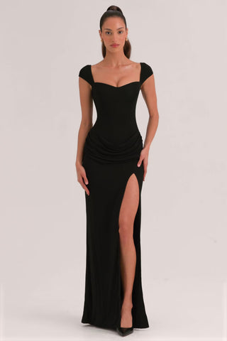 Modal Sweetheart-Neck Maxi Dress in Black