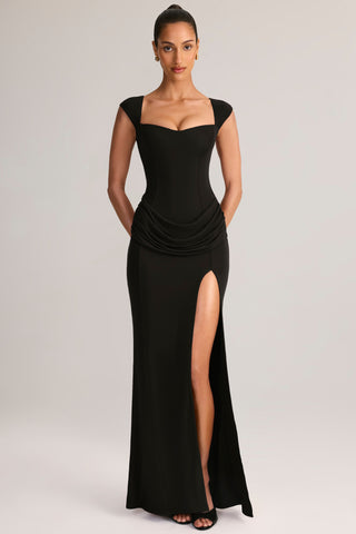 Modal Sweetheart-Neck Maxi Dress in Black