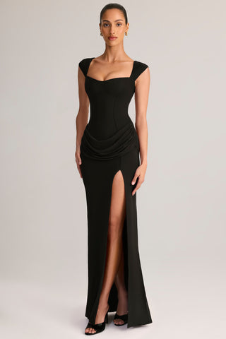 Modal Sweetheart-Neck Maxi Dress in Black