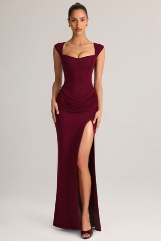 Modal Sweetheart-Neck Maxi Dress in Wine