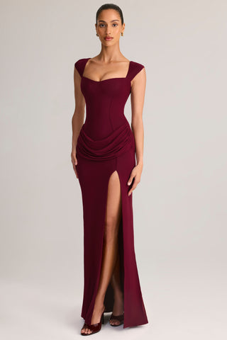 Modal Sweetheart-Neck Maxi Dress in Wine