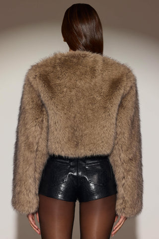 Cropped Faux-Fur Jacket in Light Brown