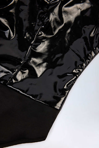 Vinyl Plunge-Neck Bodysuit in Black