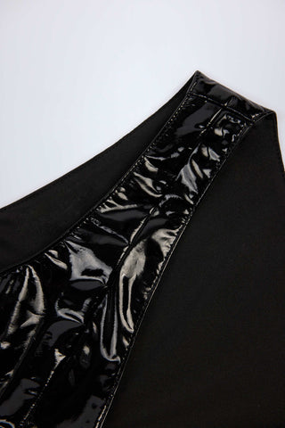 Vinyl Plunge-Neck Bodysuit in Black