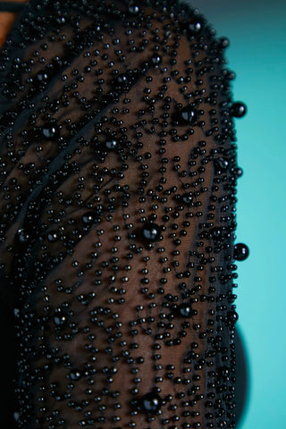 Embellished Long Sleeve Mini Dress in Black