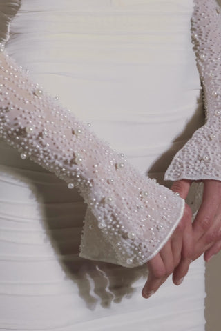 Embellished Long-Sleeve Mini Dress in White