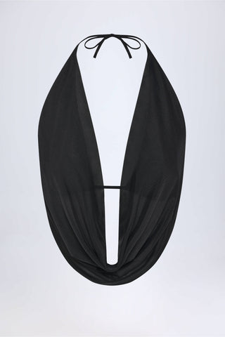 Cowl-Neck Backless Crop Top in Black